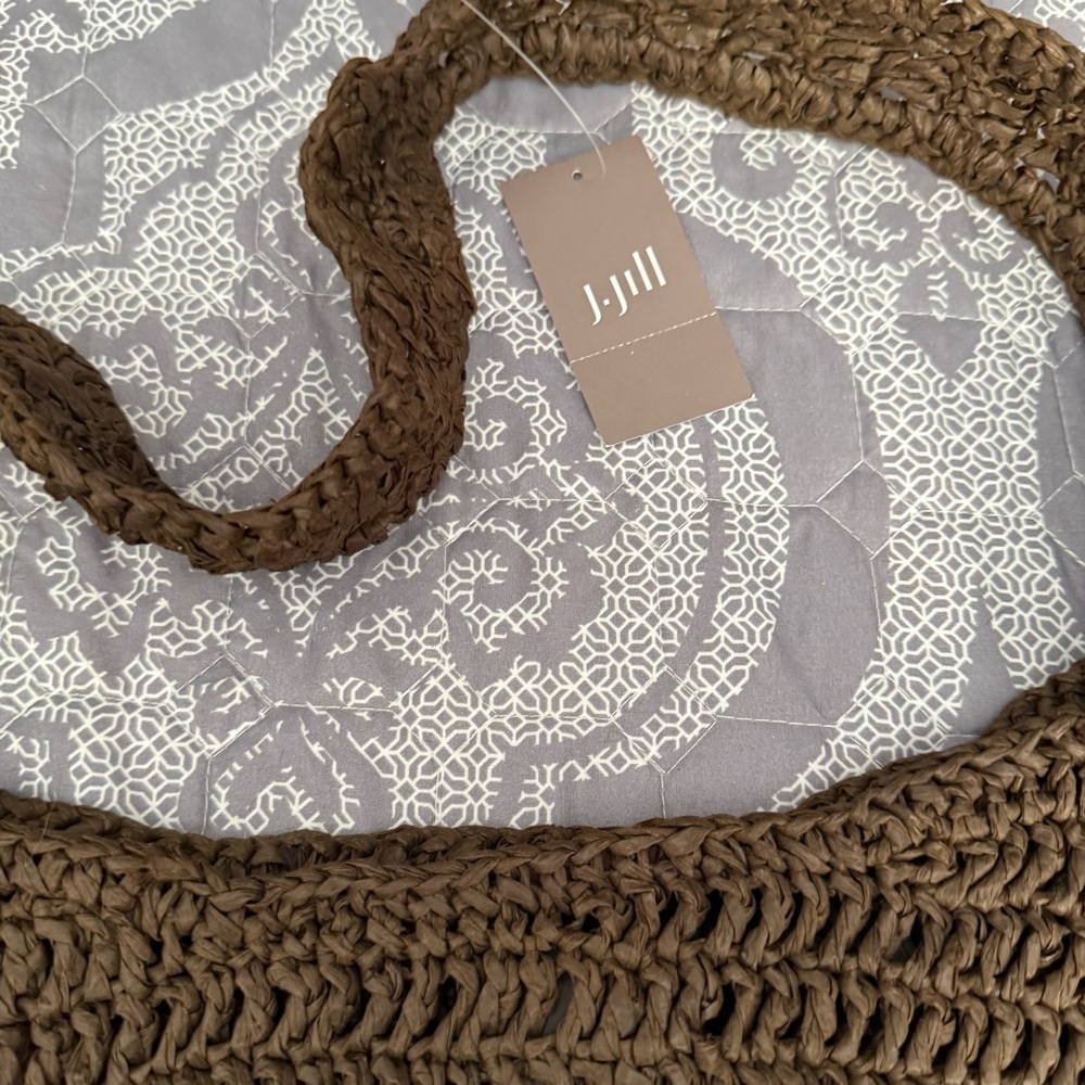 J Jill Boho Raffia Woven Shoulder Bucket Bag 2025 Color BROWN NWT $69. Gift - Picture 5 of 11